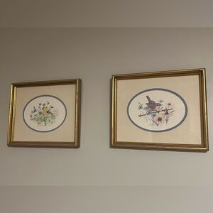 Judy Mizell Pair of Framed Bird Lithograph Prints with Gold Frames